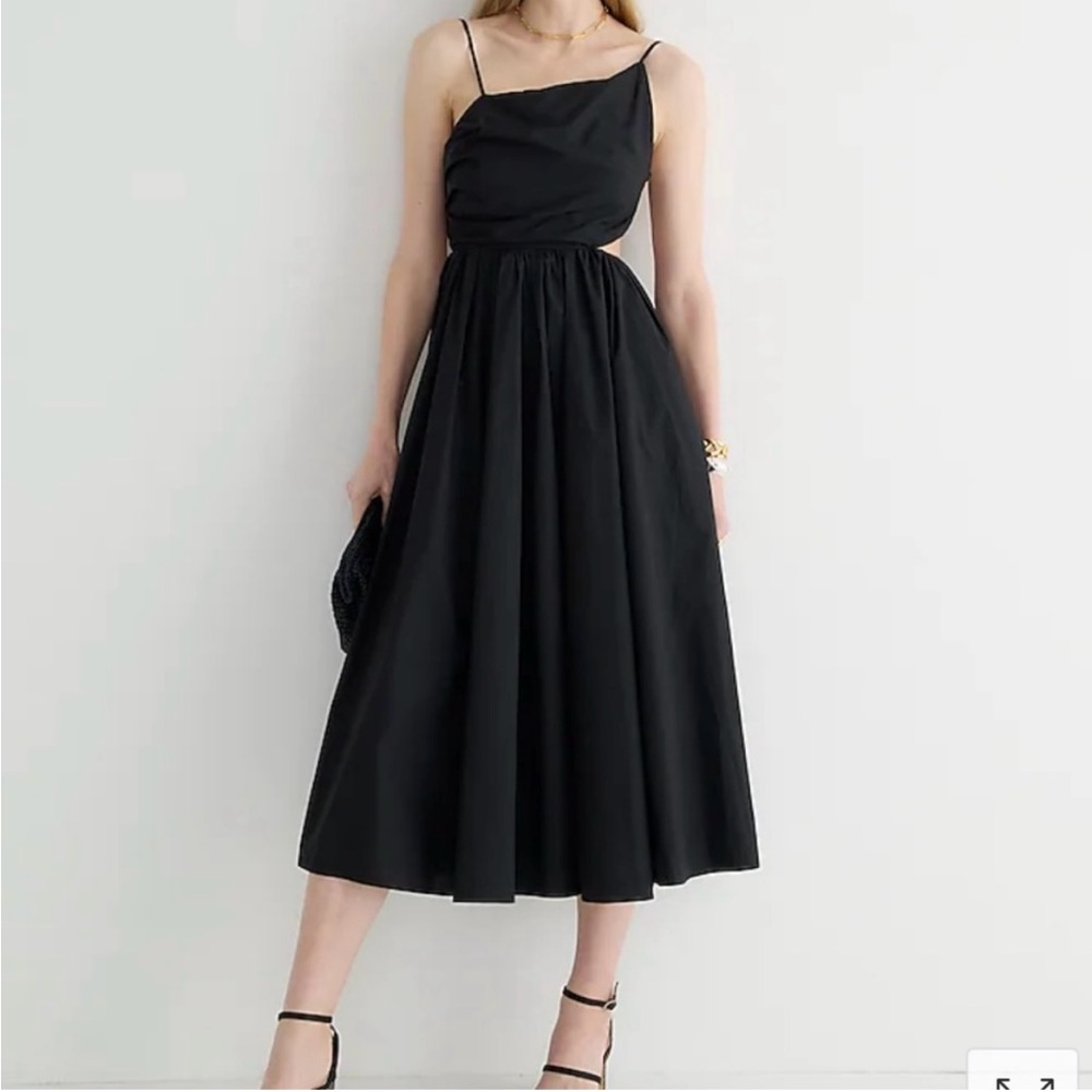 Black JCrew COLLECTION SIDE-CUTOUT MIDI DRESS IN COTTON POPLIN